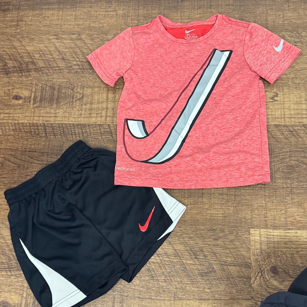 Nike red Short-Sleeve Tee & Black Athletic Shorts Set